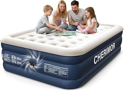 Colchón de aire queen con bomba incorporada, altura elevada de 18", probado para fugas durante 48 horas, soporte de bobina de nido de abeja