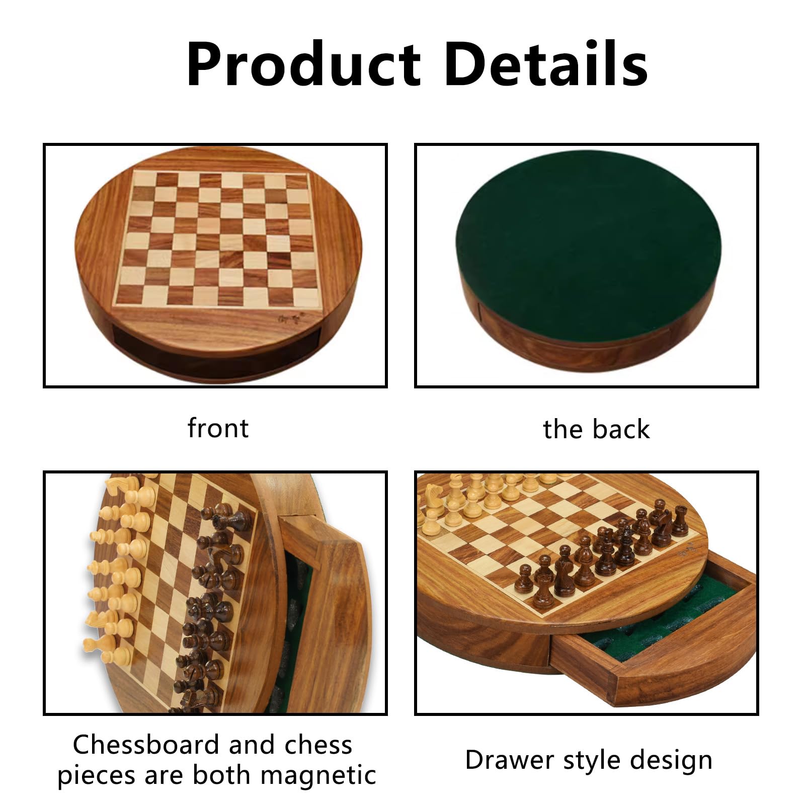 Scacchiera in Legno,8.9" Scacchiera Portatile Con pezzi di scacchi e cassetti di stoccaggio incorporati, Facile da trasportare,Scacchiera Magnetica in Legno per Scacchi Per I Principianti E Adulti