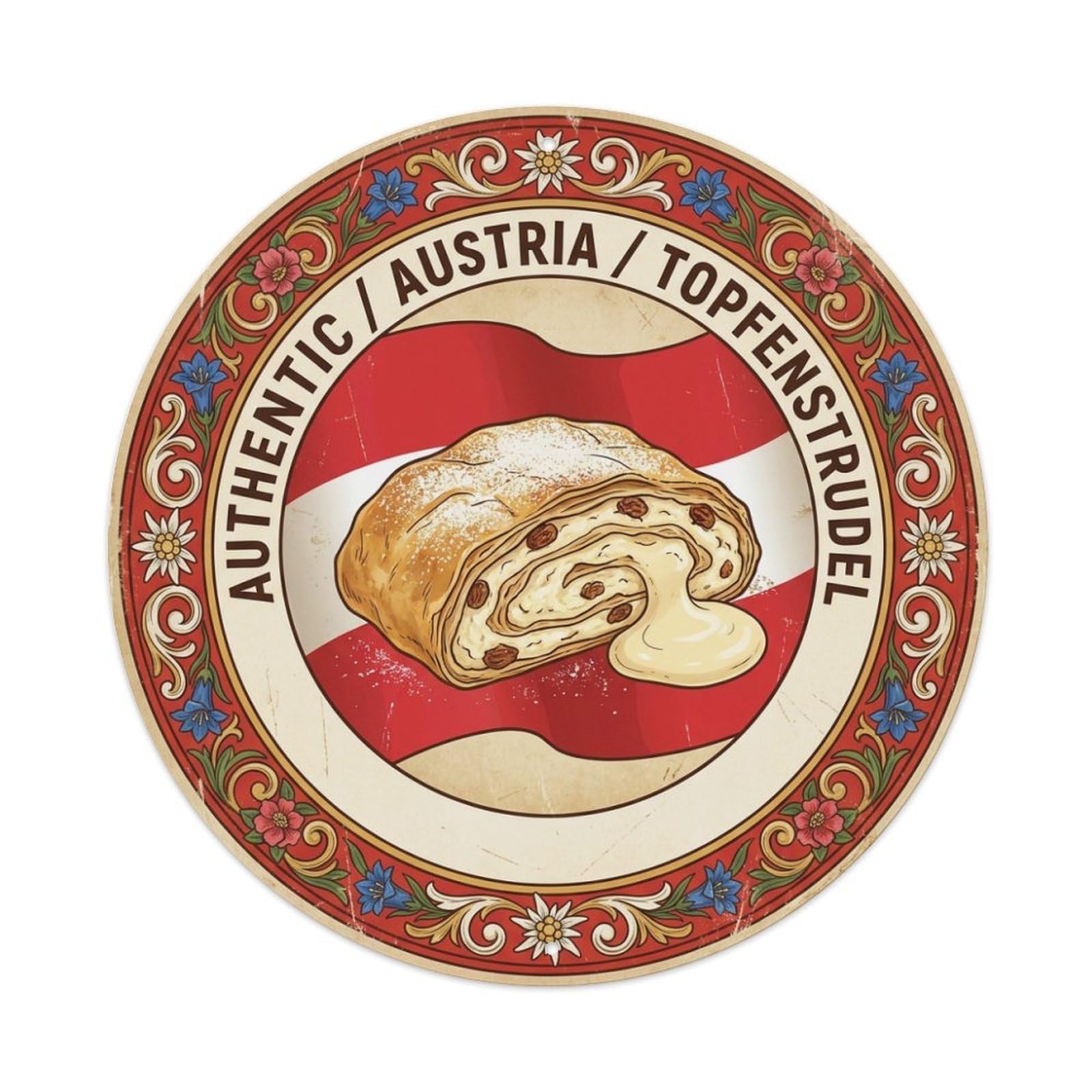 Olhnbad Style Austria Topfenstrudel Travel Dessert Cuisine Metal Tin Sign