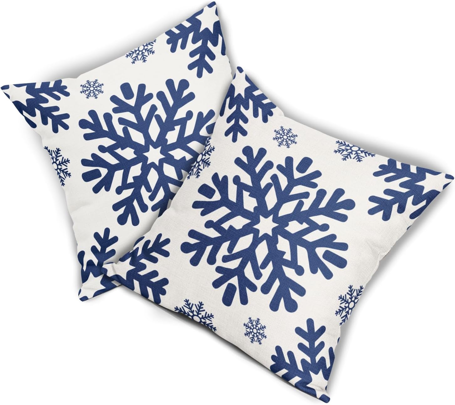 Blue Christmas Pillow Covers 24x24 Inch Set of 2 White Xmas Snowflakes Rustic Winter Themed Decorative Throw Pillow Cases Outdoor Linen Cushion Covers Seasonal Farmhouse Sofa Couch Bed Decor
