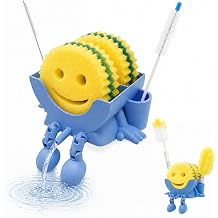 Cute Sponge Holder for Scrub Daddy Improved Drain Holes, 3D Printed funny Design Sponge Holder,Capacity upgrade double layer ,with Traceless Adhesive Backing Ideal for Kitchen Sink Decor Blue