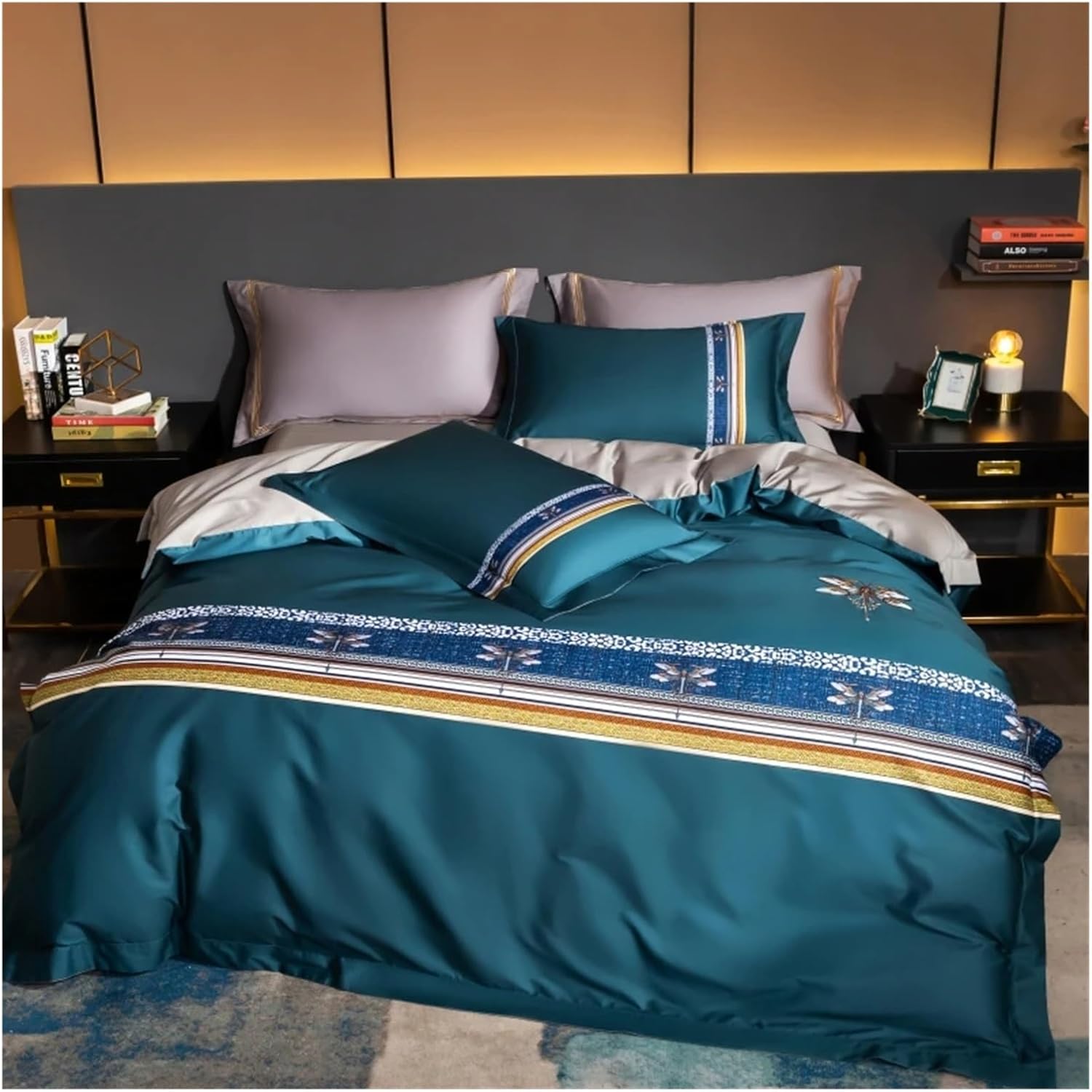 Soft Queen King Size Duvet Cover Set Bed Fitted Sheet Set Pillowcases Bedroom Comforter 1000TC Cotton Luxury Euro Bedding Set,Bed