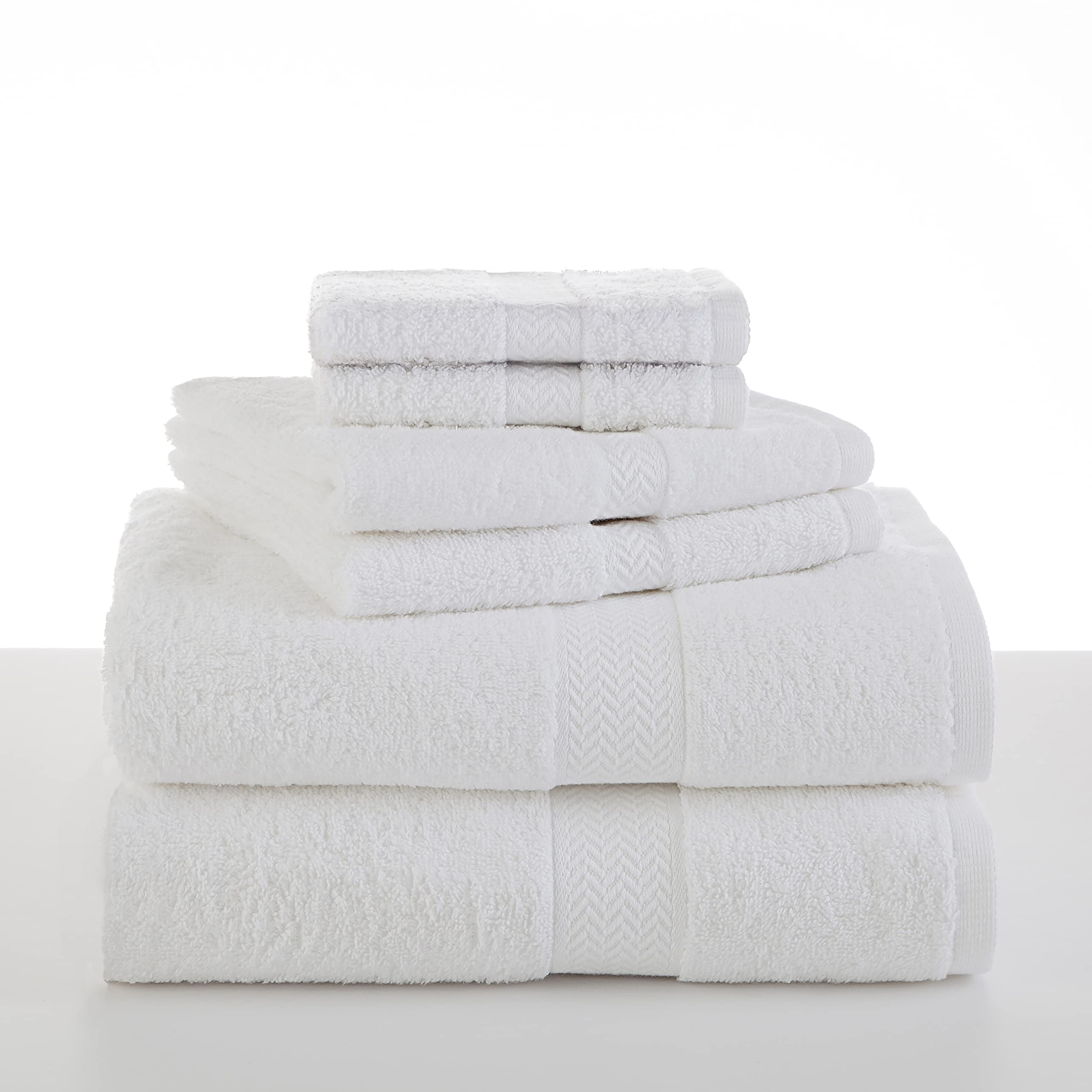 martex 6-piece luxury towel set, 2 bath towels 2 hand towels 2 washcloths - 600 gsm 100% ring spun cotton highly absorbent soft towels for bathroom - ideal for everyday use, hotel & spa - (white)
