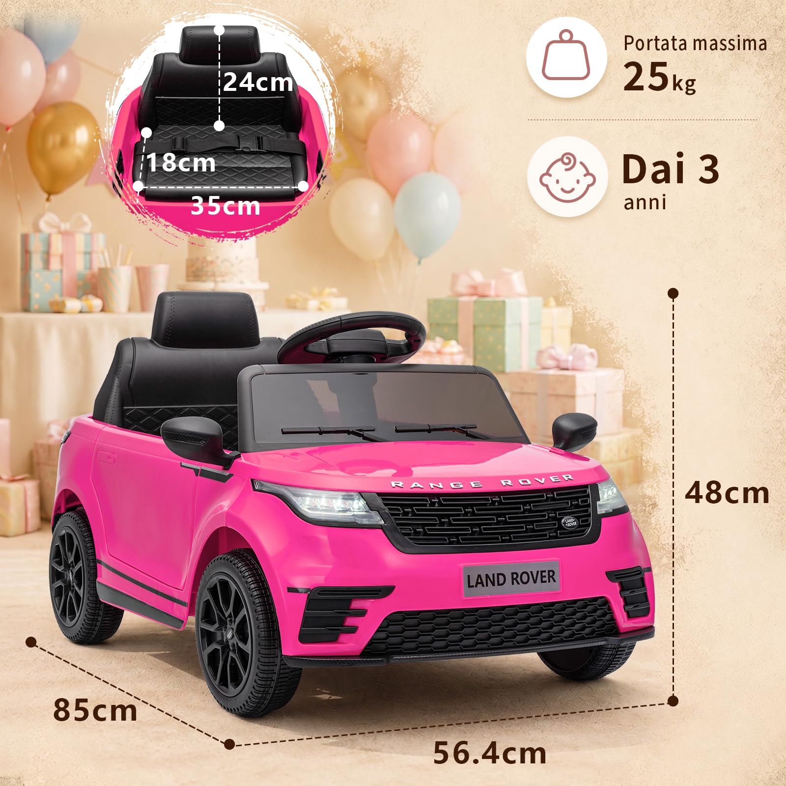 LALAHO Macchina Elettrica Per Bambini Fuoristrada Auto 12V,Fucsia