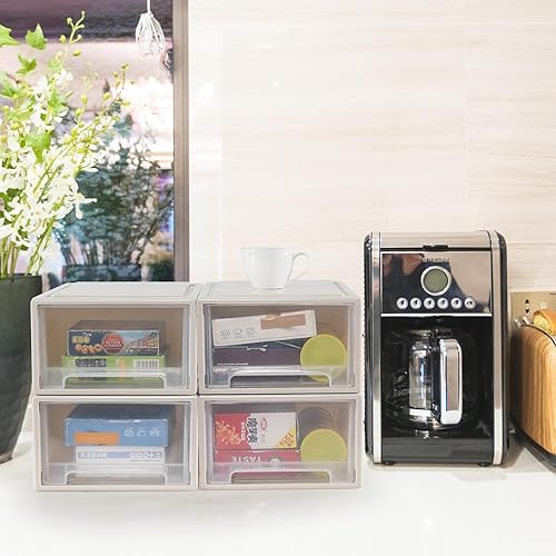 Miniatura 5 de Xyskin Paquete de 4 cajones apilables compactos de plástico de 12 cuartos de galón, caja apilable de almacenamiento de escritorio