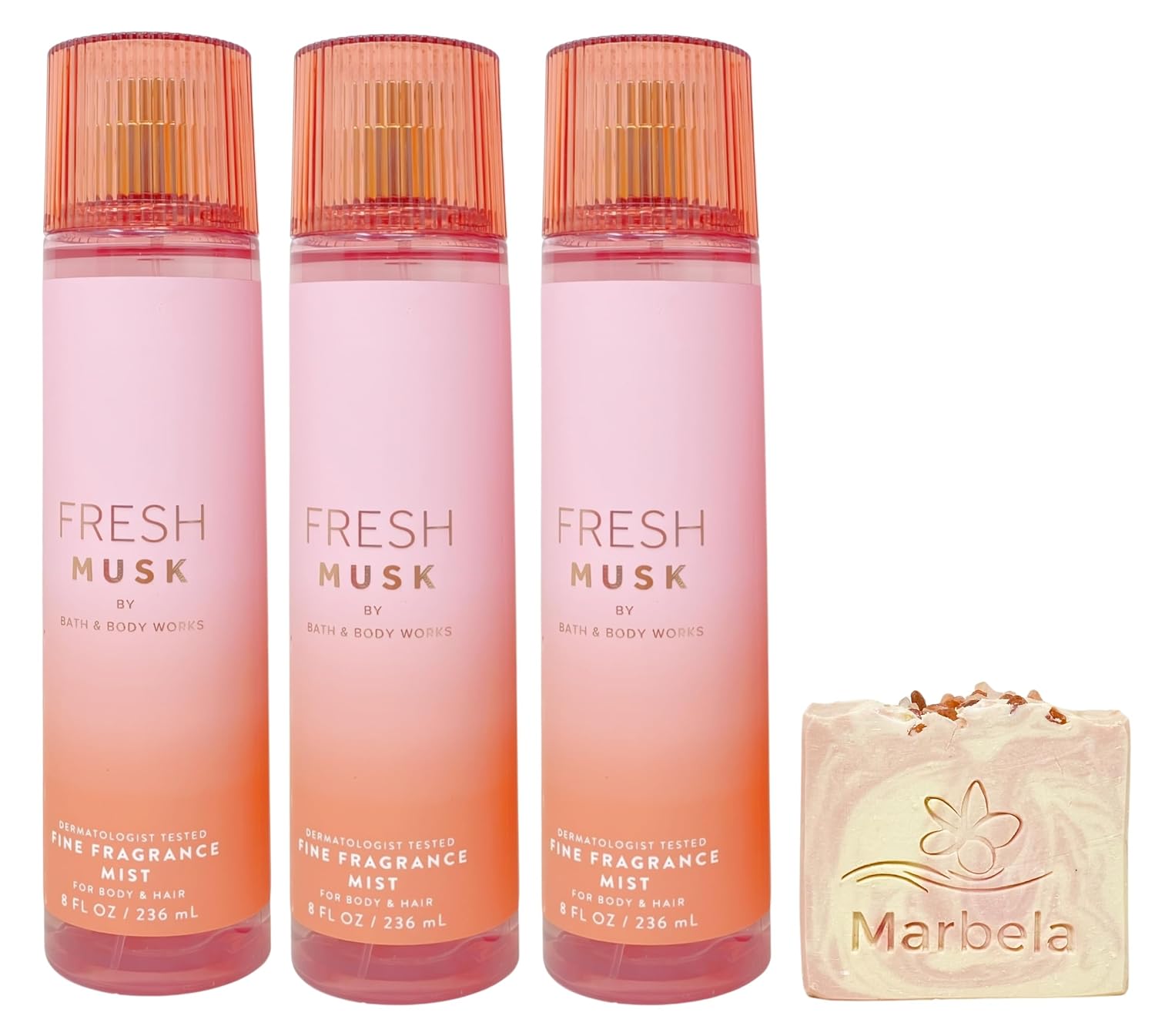Bath & Body Works Fresh Musk 3 Fine Fragrance Mists with a Himalayan Salts Springs Bar Soap