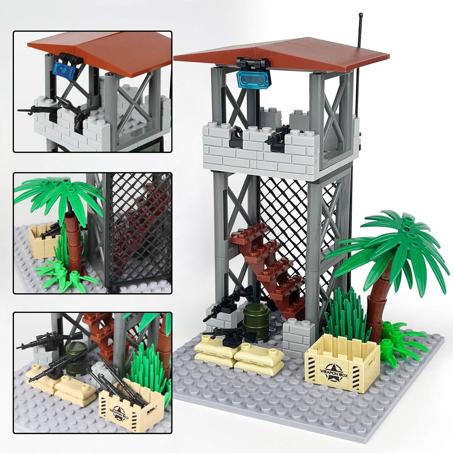 Close-up view of the assembled guard tower with details