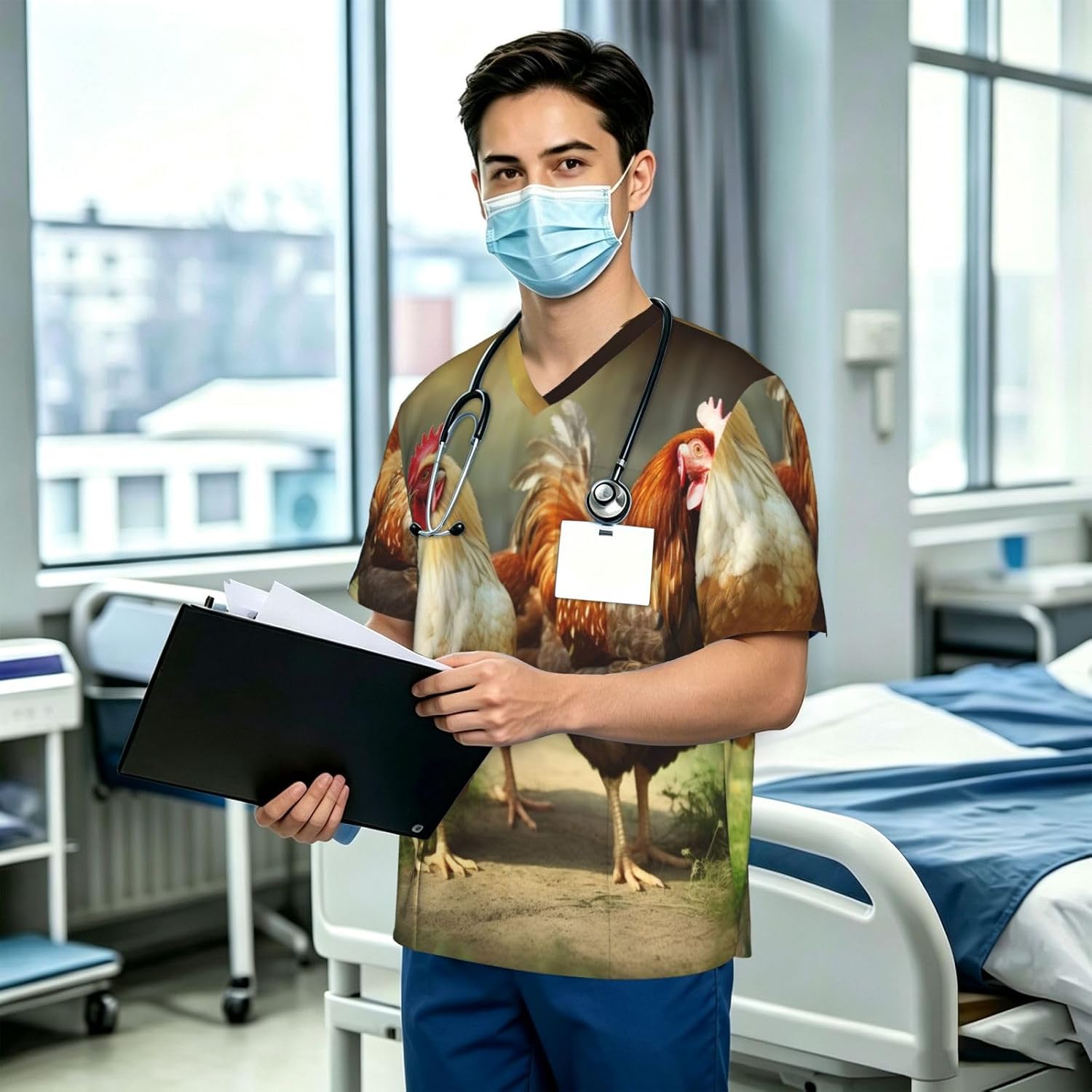 Professional Scrub Tops for Men, Classic V-Neck Workwear with 3 Pockets