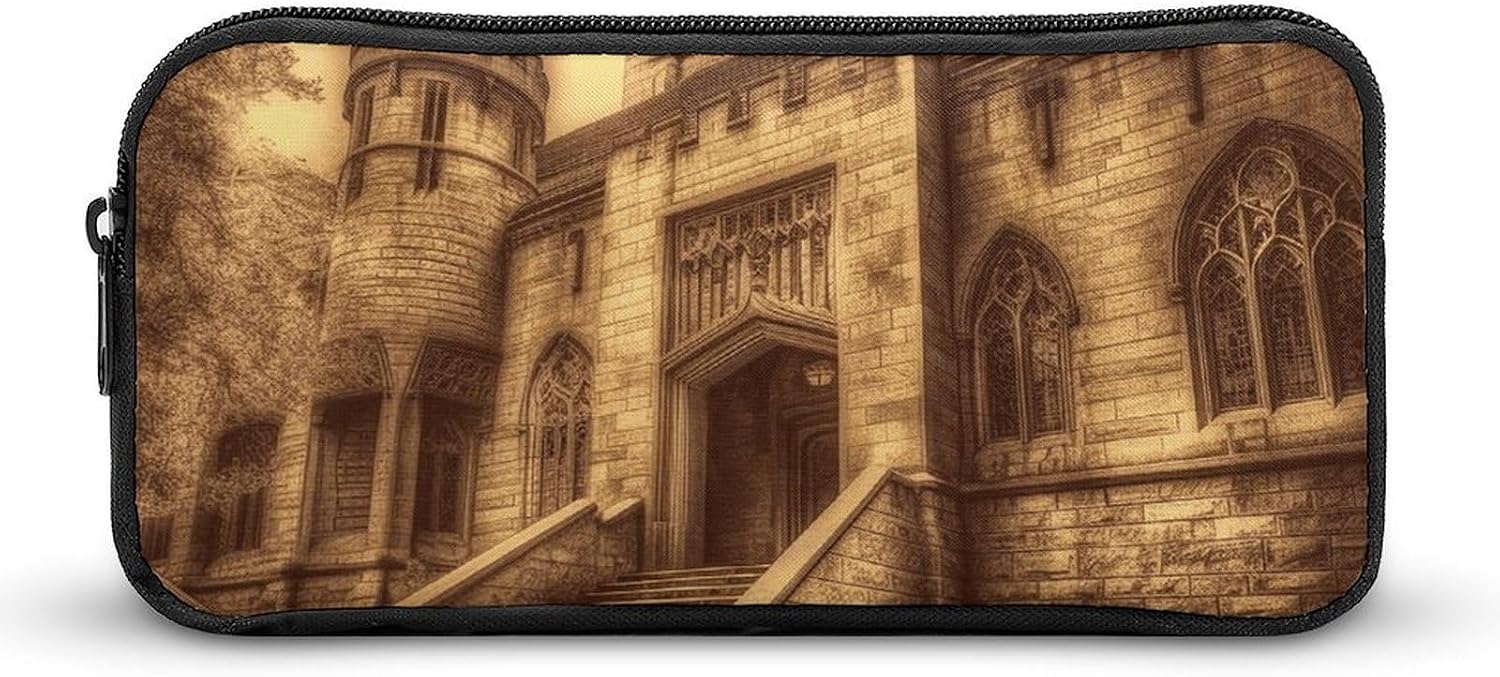 Vintage Medieval Castle Pencil Pouch Soft Large Capacity Pencil Case