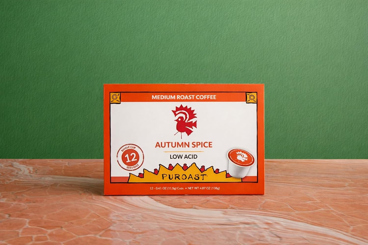 Puroast Low Acid Autumn Spice Flacvored Coffee Pods 12 Count – 5X Less Acid, 5X Higher Antioxidants, Smooth Seasonal Flavored Coffee, K-Cup Compatible, No Bitterness, Easy on Stomach