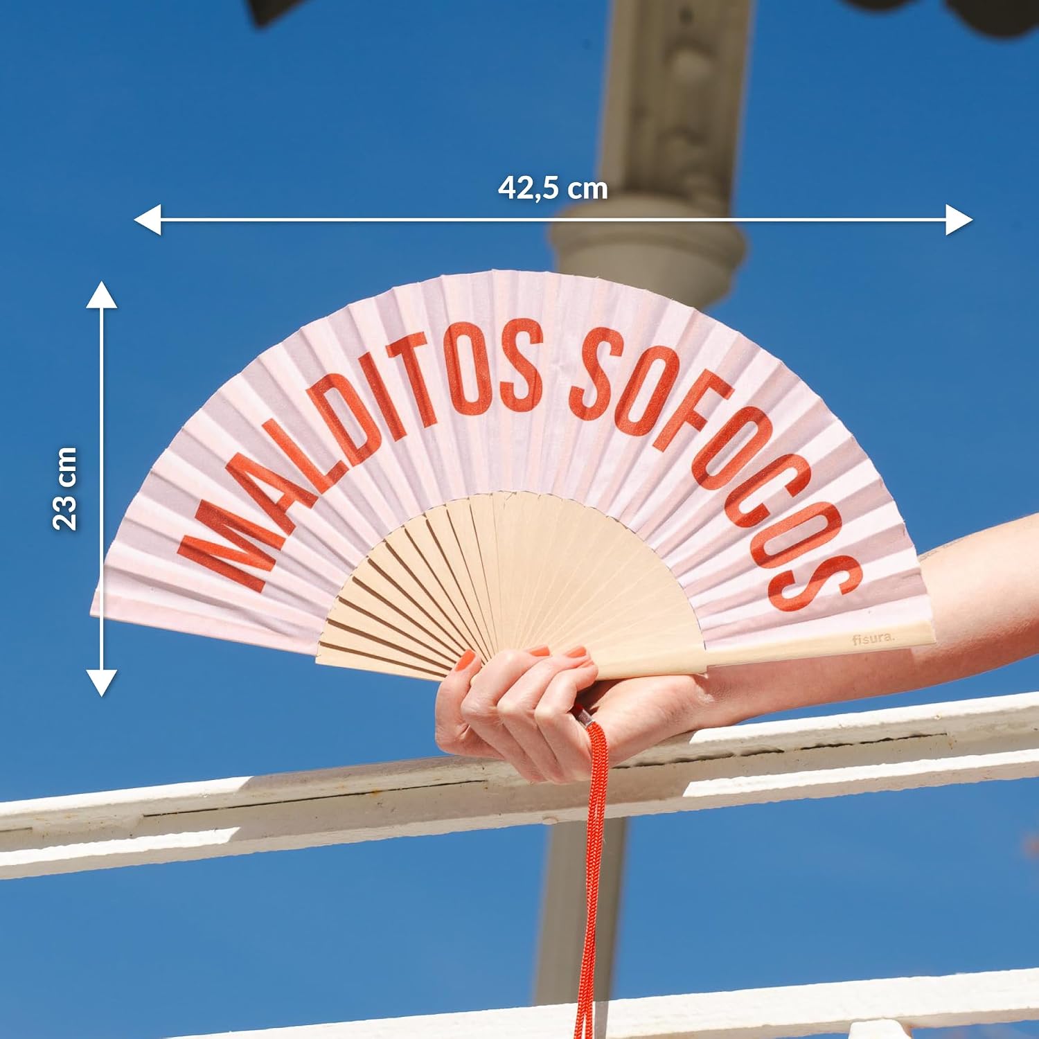 Fisura – Original Folding Fan with Message M*lditos sofocos, Wooden Handheld Fan for Women, Includes Hanger, Menopause Relief Accessory for Party, Birthday or Gift image 5