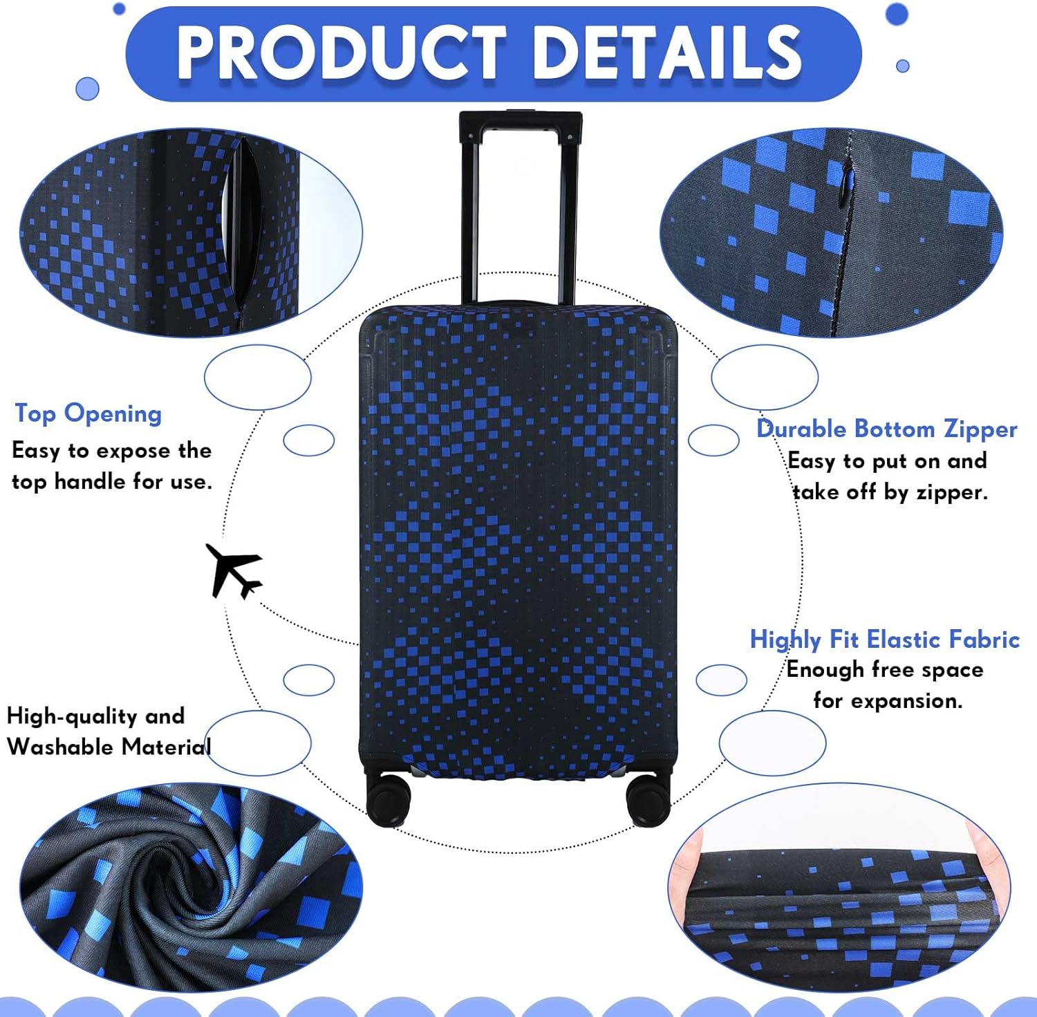Sweetude 3 Pcs Luggage Cover Set - Travel Suitcase Cover Baggage Protector - Washable, Anti Scratch - Fits 18-28 Inch Luggage, 3 Sizes (Rhombus Style)