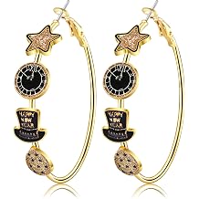 New Year Hoop Earrings for Women Star Top Hat Clock Earrings New Year's Eve Earrings New Year Accessories Holiday Outfits Jewelry Gifts