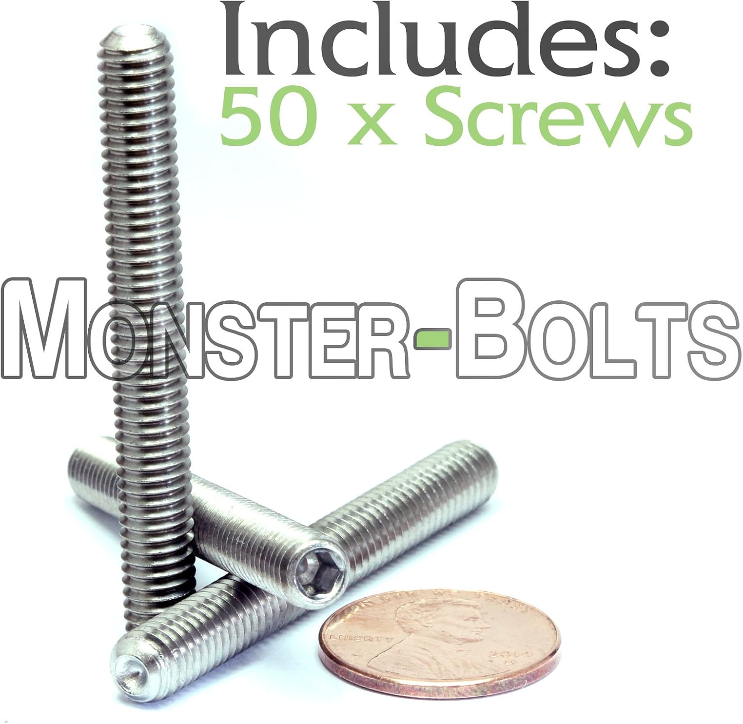 MonsterBolts - M6 x 50mm Cup Point Set Screws, DIN 916, Stainless Steel, 50 Pack