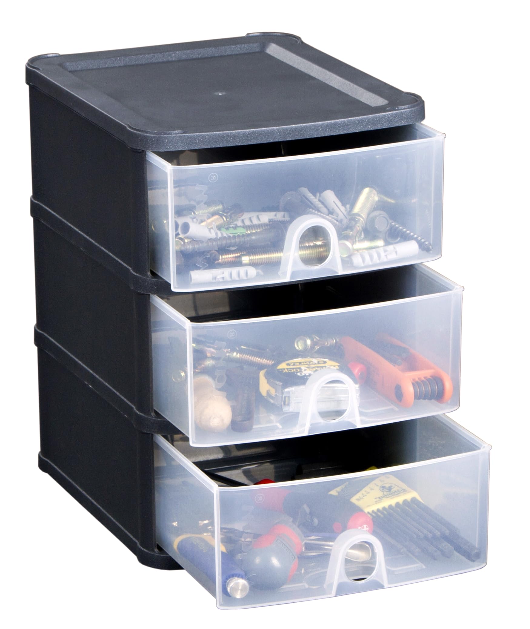 M1SS Deluxe Desktop 3 Drawer Plastic Storage Tower – Assembled Handy Drawer Unit for Home, Office & School | Clear A5 Drawers | 3L Capacity Each | Organiser for Stationery, Tools, & Documents