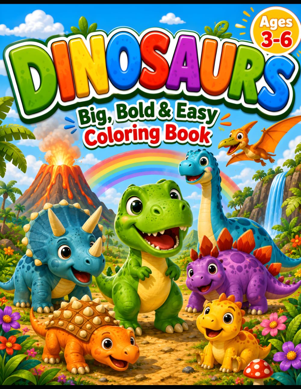Dinosaur Coloring Book for Kids Ages 3–6: 50 Big, Bold & Easy Dinosaur Coloring Pages for Toddlers and Preschoolers