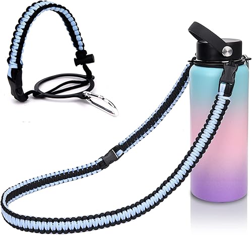 Wongeto Correa de hombro con mango de paracord, compatible con botellas de agua Hydro Flask de boca ancha de 12 a 64 onzas (no compatible con el