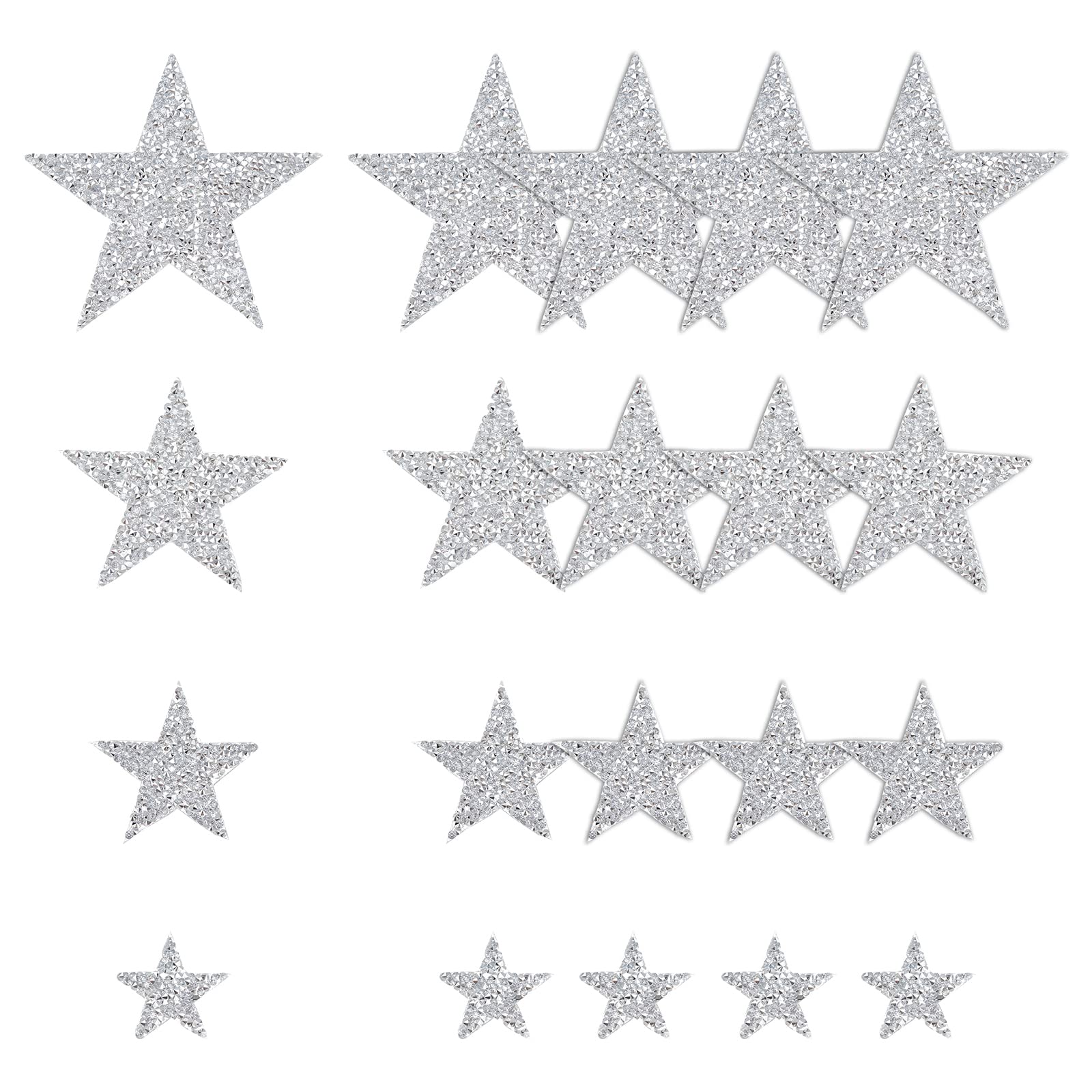 INFUNLY 20pcs Star Rhinestone Patches 4 Size Iron on Crystal Star Applique for Clothing Bling Star Patches Embroidery Star Patches White Star Sewing Patches for Fabric Hat Jacket Jeans Decoration