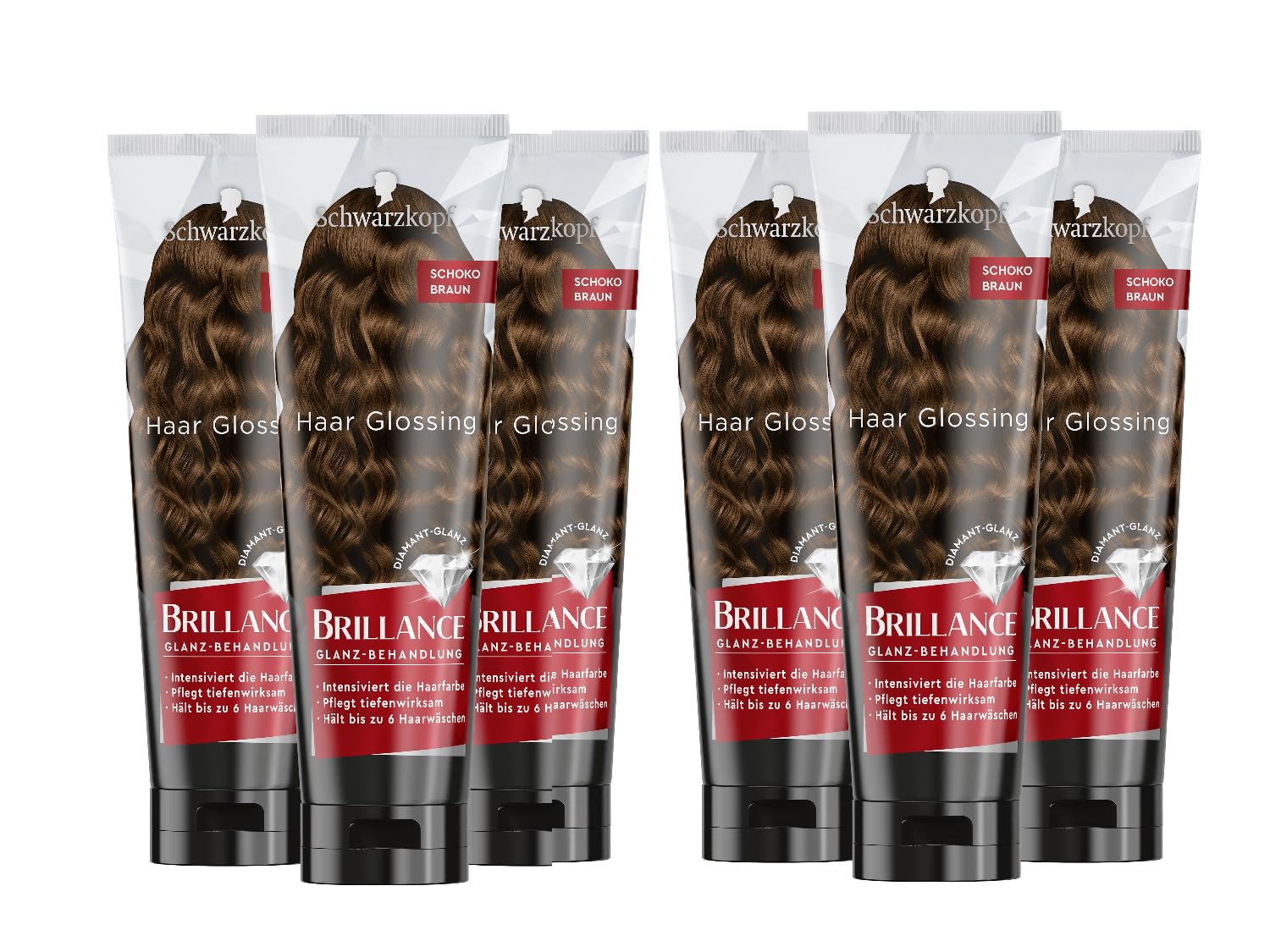 Brillance Glanz-Behandlung, Haar Glossing Schoko Braun 6 x 150 ml, temporäre Haarfarbe, die wie eine Haarmaske angewendet werden kann, hält bis zu 6 Haarwäschen