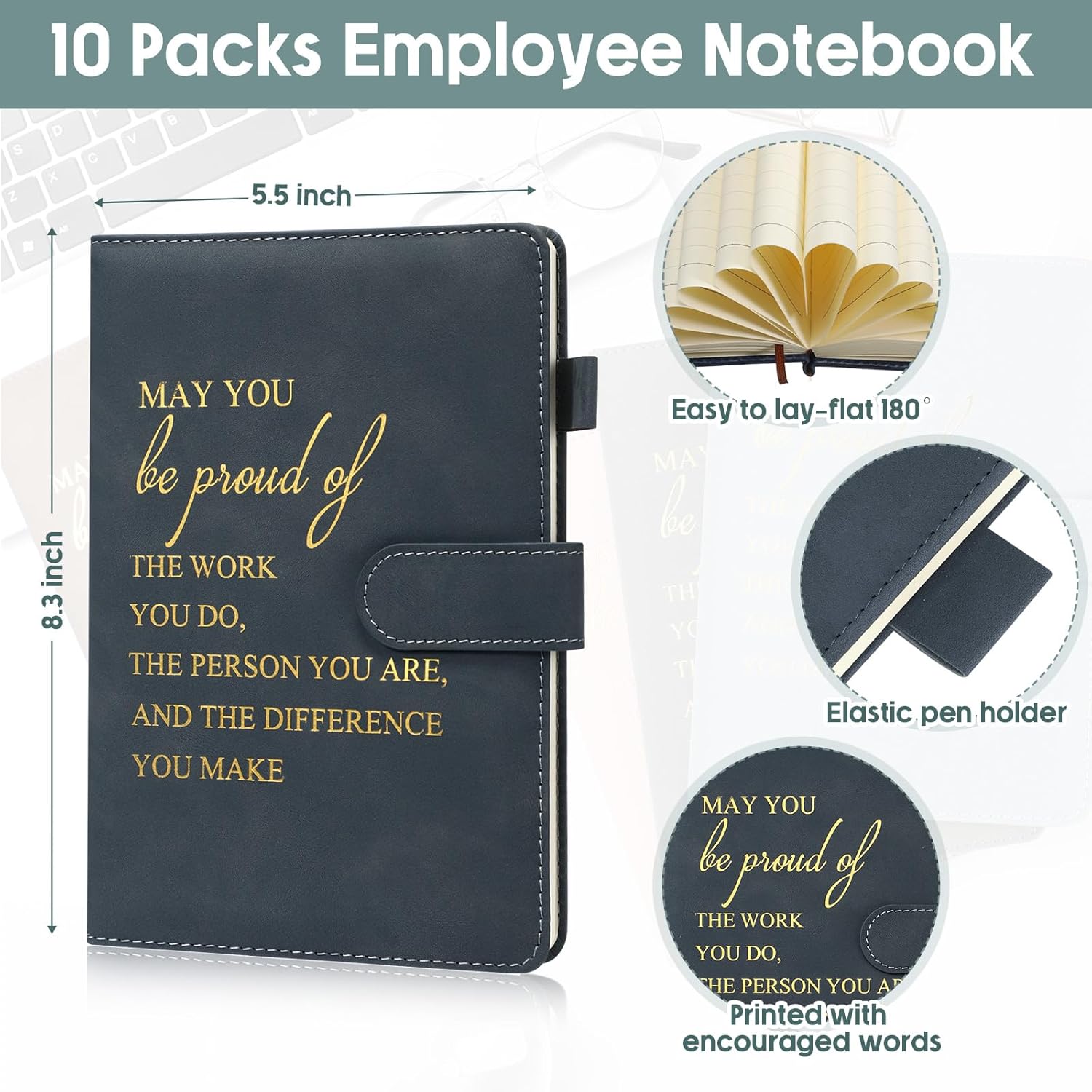 Roowest 10 Pcs Employees Appreciation Gifts Motivational A5 Leather Journal Notepad for Secretary Month Coworker Leadership Teacher Thank You Gift(Morandi Colors,Inspirational)
