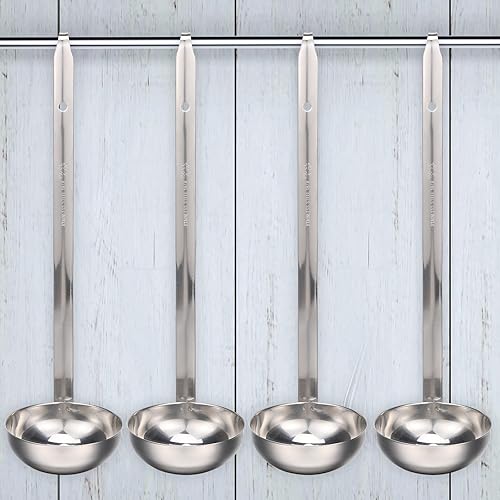Vista 5 de Cunhill 5 cucharones de sopa de acero inoxidable con mango largo para servir, cocinar, revolver, porcionar, accesorios de cocina y restaurante