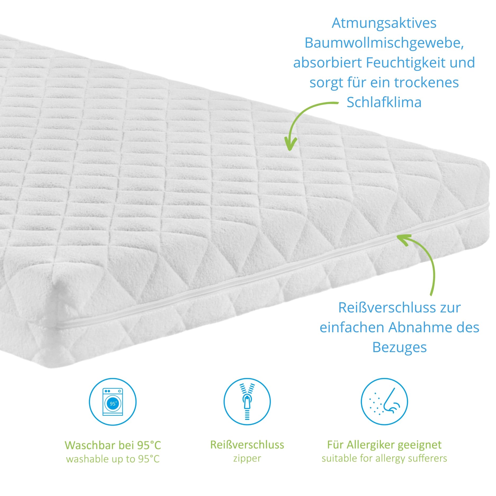 Bodyprotect Babymatratze 60x120 cm, Komfortschaum Kinder & Baby Matratze, Kindermatratze, Komfortschaummatratze 60 x 120 cm, Höhe ca. 9cm, Made in EU, Oeko-Tex, waschbar bis 95 Grad