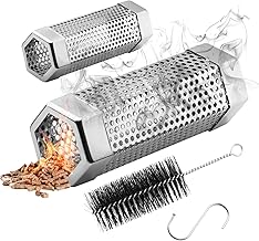 SHIKORI Smoker Tube, Stainless Steel Pellet Smoker Tube for Cold Smoker,5 Hours of Billowing Smoke-for Any Grill or Smoker,with Cleaning Brush-6in-2Pcs