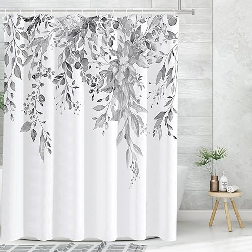 Vista 23 de Tititex - Juego de cortinas de ducha de eucalipto verde oliva, hojas de acuarela en la parte superior con decoración floral de baño, 60 x 72 Hojas