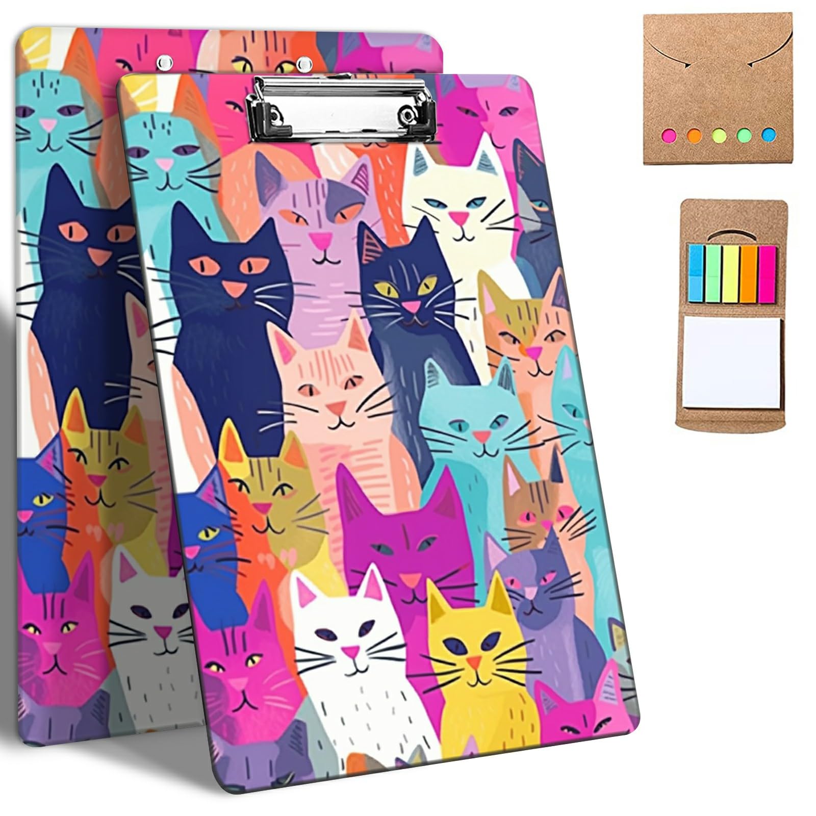 Plastic Clipboards, 9 x 12.5 Clip Boards with Low Profile Clip, Cute Clipboard Clip Board Stardard A4 Letter Size for Classroom,Office,Students,Women,Kids,with Notes,Colorful Cats