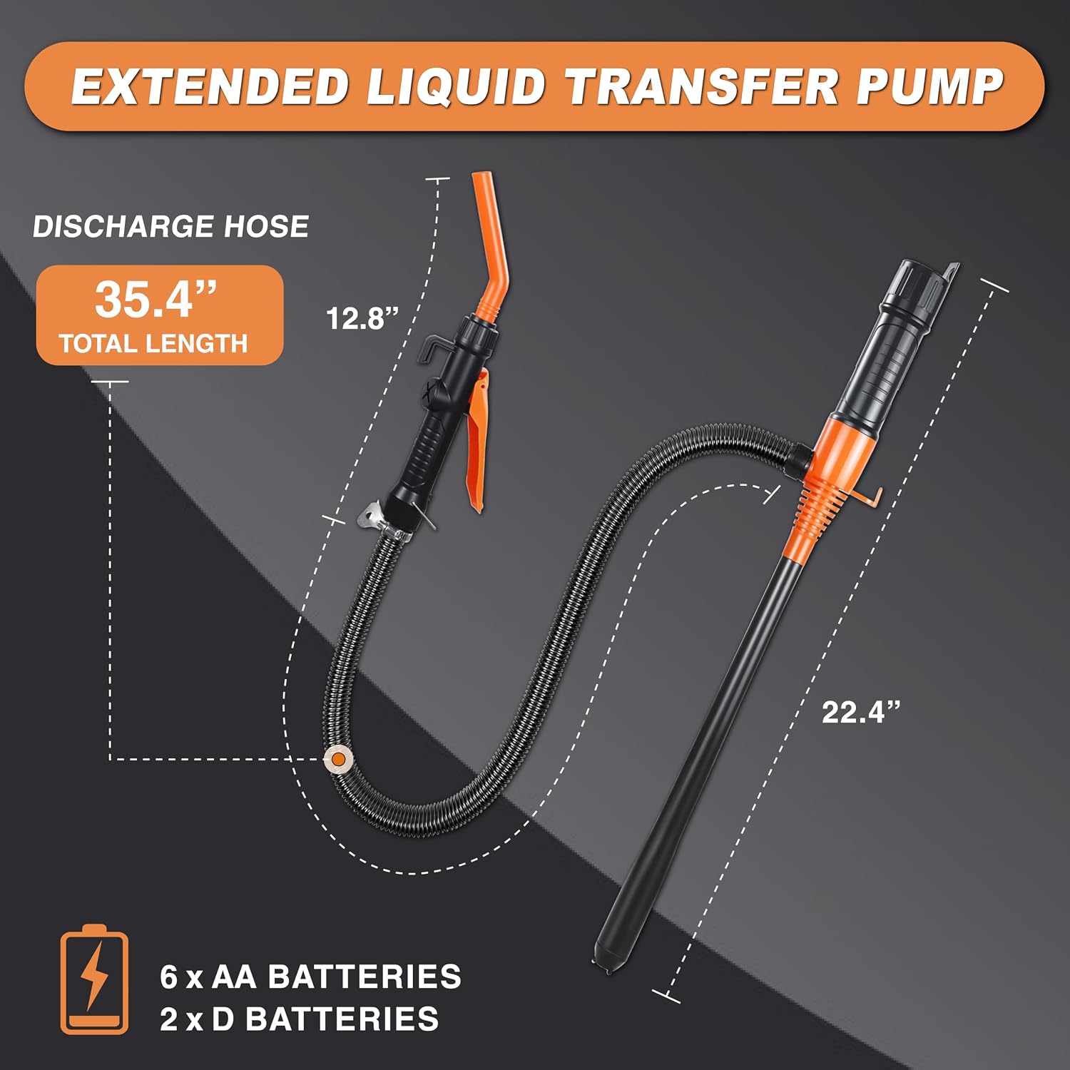 Portable Power Battery Pump, Water&Fuel Transfer Pump Up to 2.2 GPM, Battery Operated Siphon Liquid Extractor, 35.4 in Hose for Gasoline Diesel Oil Fish Tank