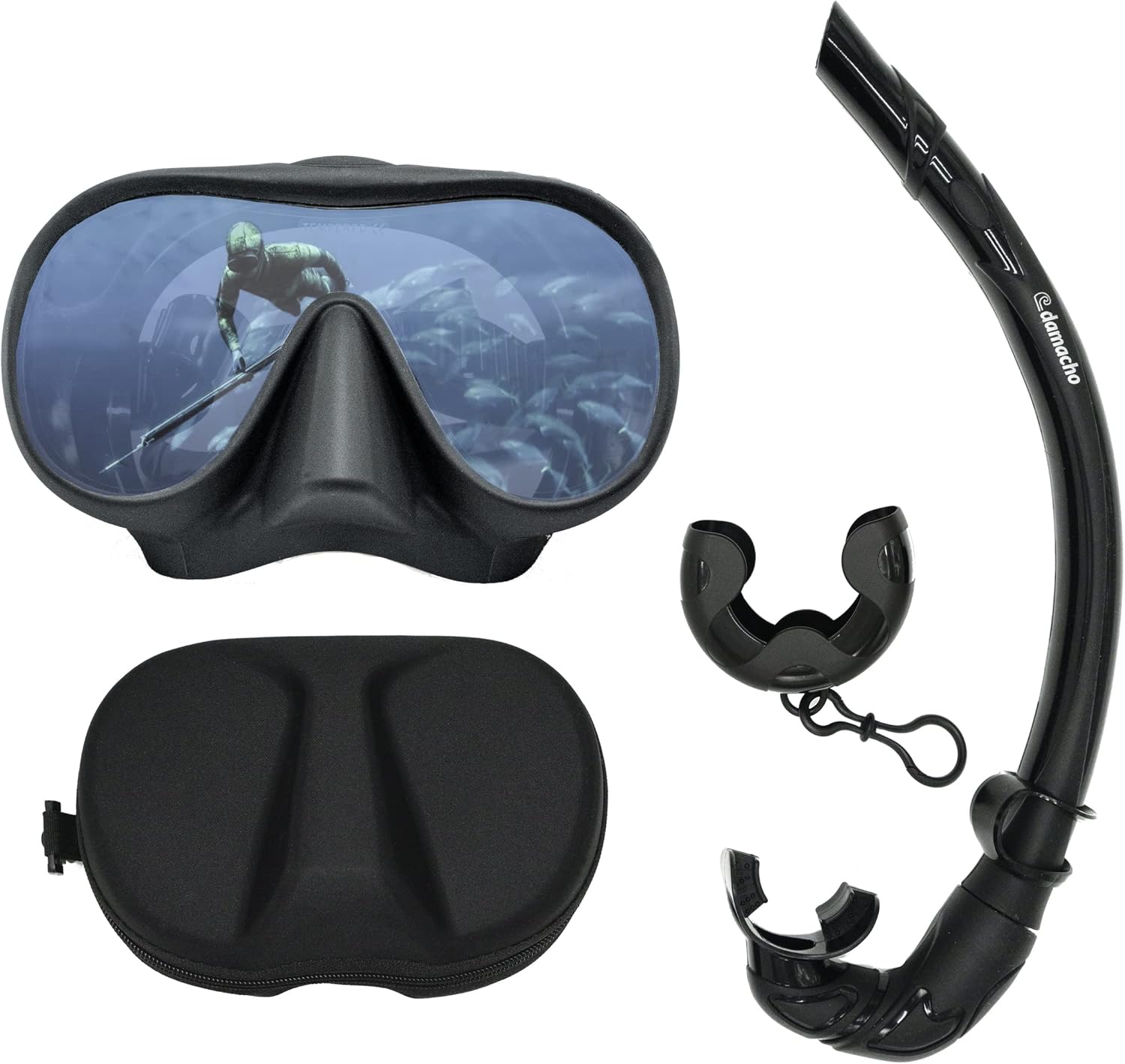 Easy to Pack HD Wide Angle Diving mask and Travel Snorkel Set, Frameless, Tempered Glass, Quality Soft Silicon, Anti-Fog, Scratch Resistant (Black Abyss)