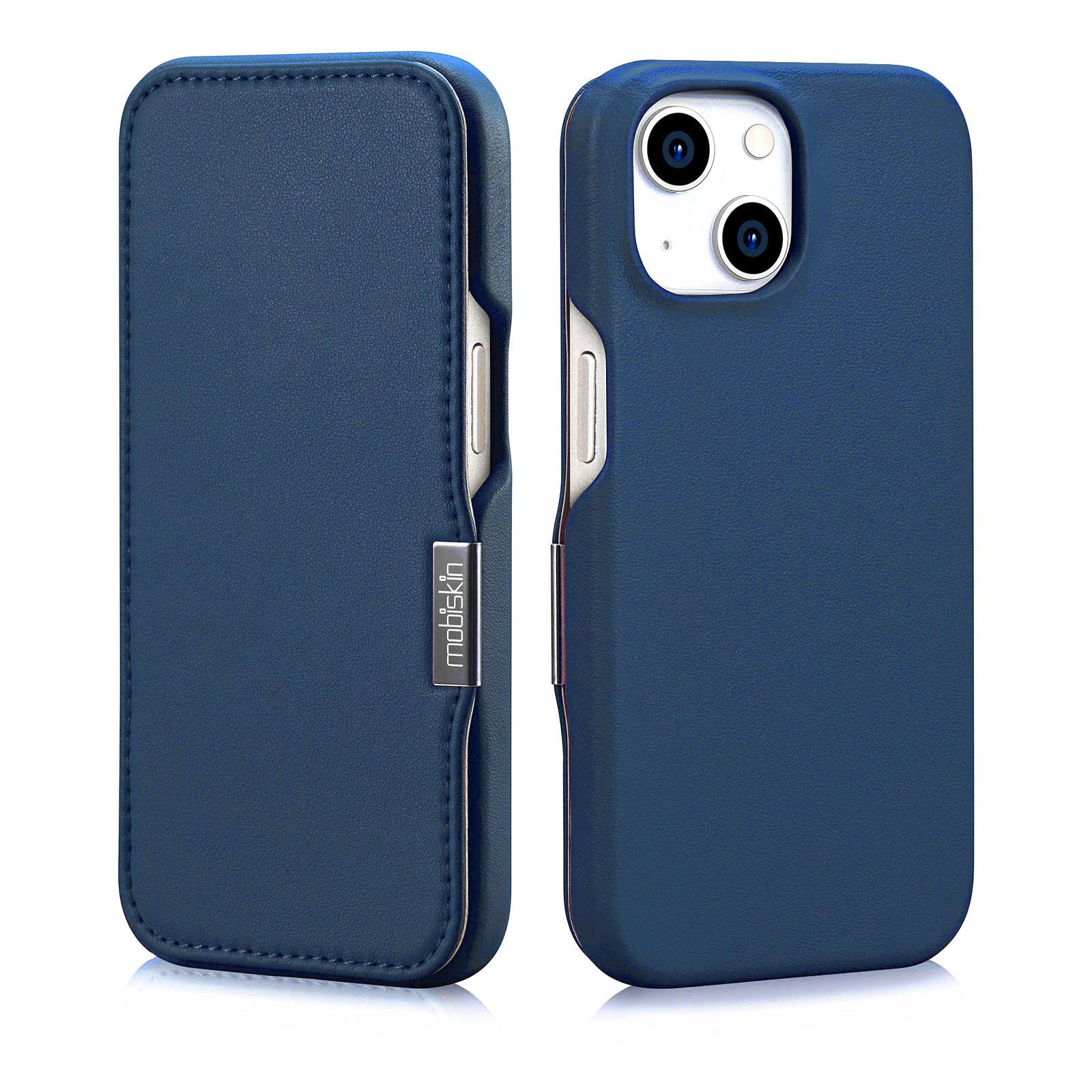 Coque pour iPhone 15 l'histoire d'un cuir véritable bleu unique - 8