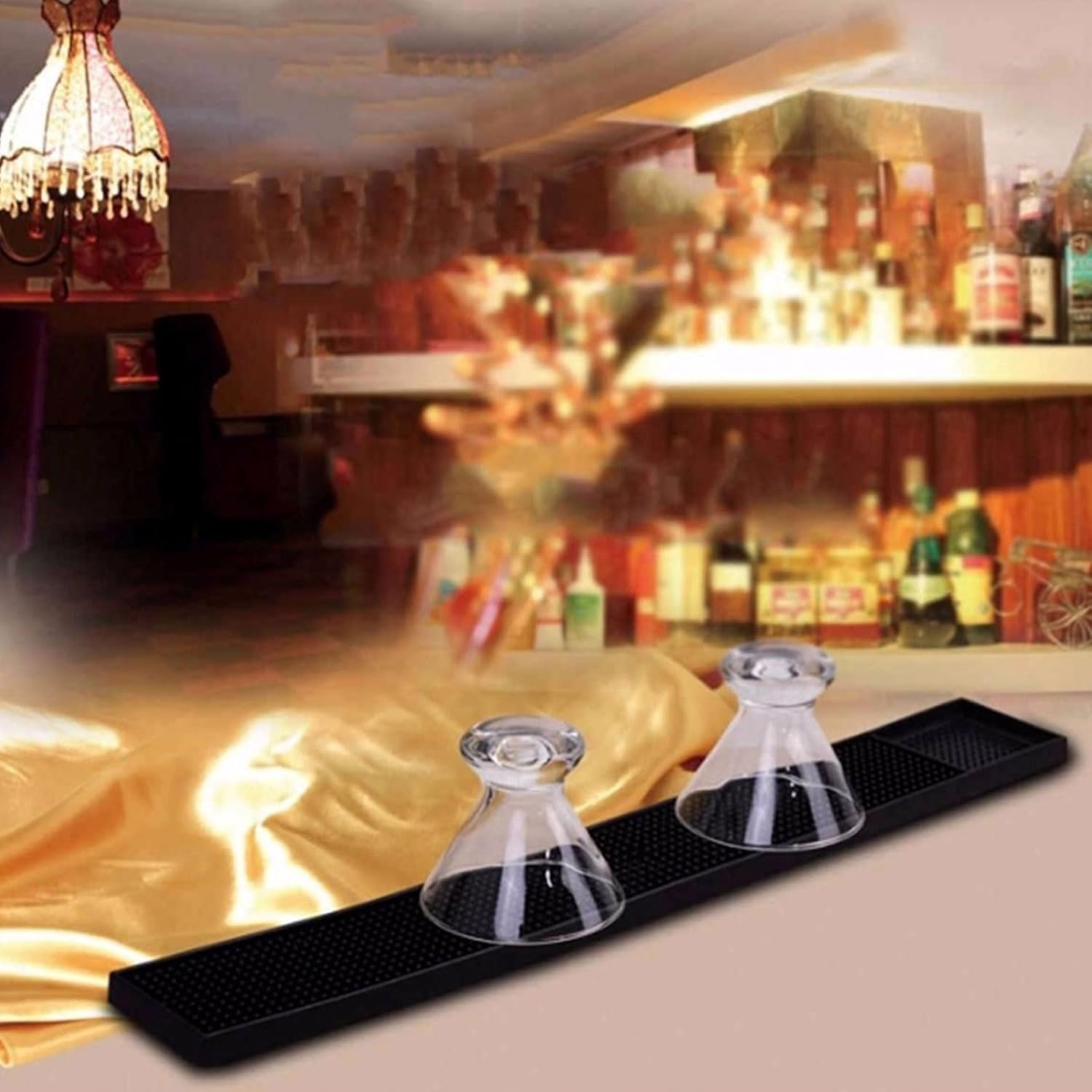 WOPPLXY 3 Pcs 24 x 3 Inch Rubber Bar Mats, Non-Slip Bar Service Spill Mat, Black Rubber Bar Mat, Bar & Wine Tools, Bar Mats Set for Countertop, Cafe, Bar, Kitchen, Restaurant, Hotel