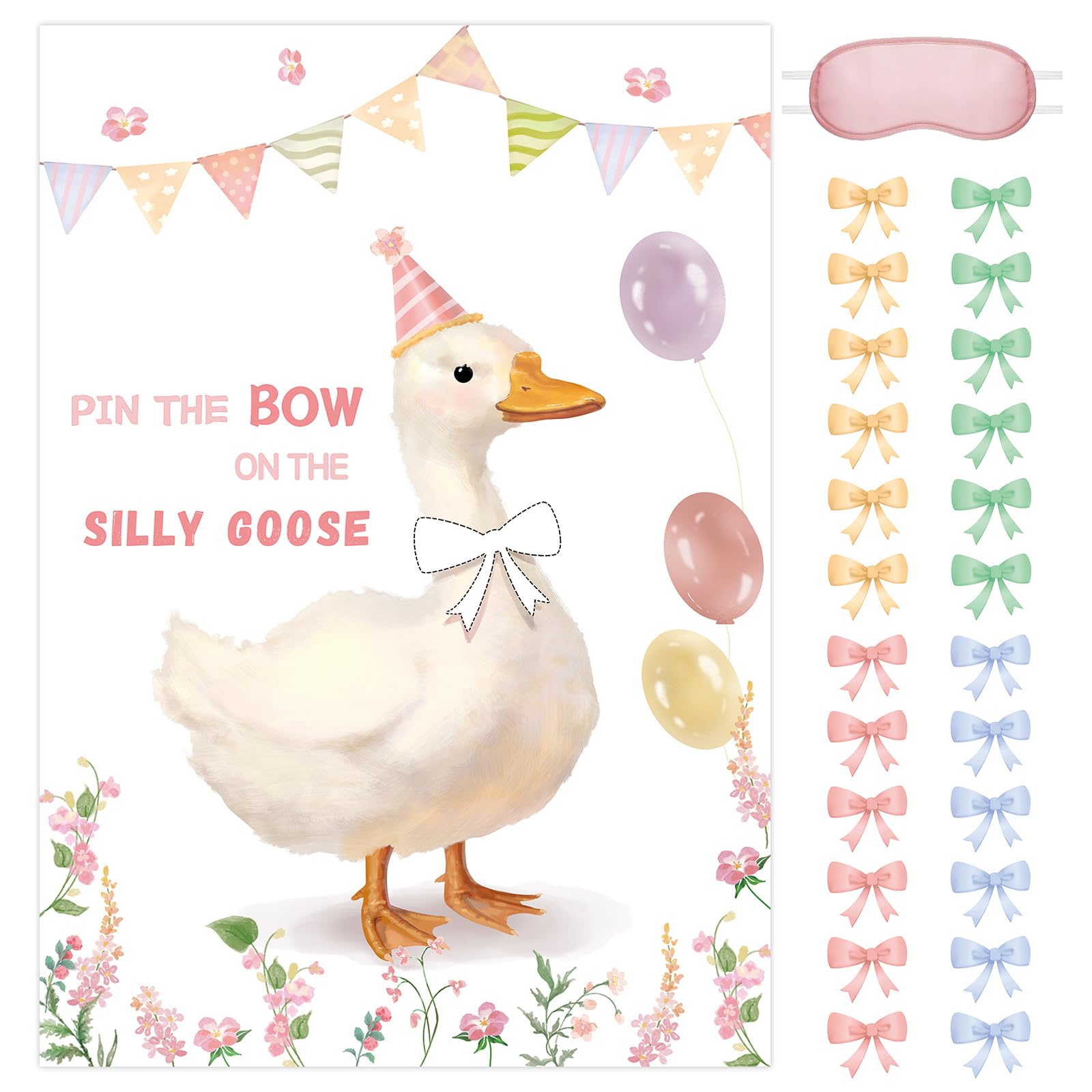 Pin the Bow Game, Birthday Party Game for Girls Kid, Pink Silly Goose Theme