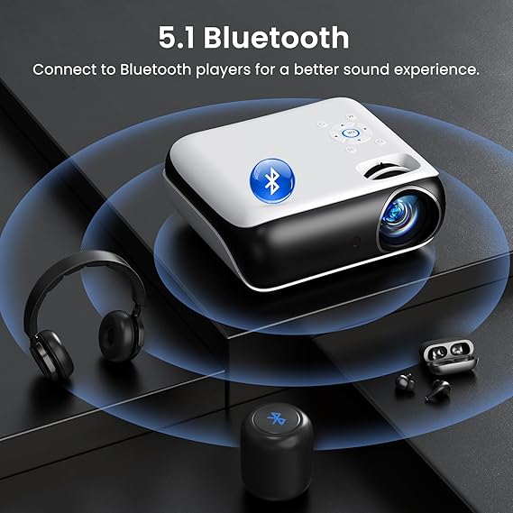 HAPPRUN Native 1080P Projector, Bluetooth Home Theater Movie Projector with Built-in Speaker, Compatible with Smartphone, HDMI, Fire Stick, PS5, Indoor & Outdoor Use - Without Google TV System