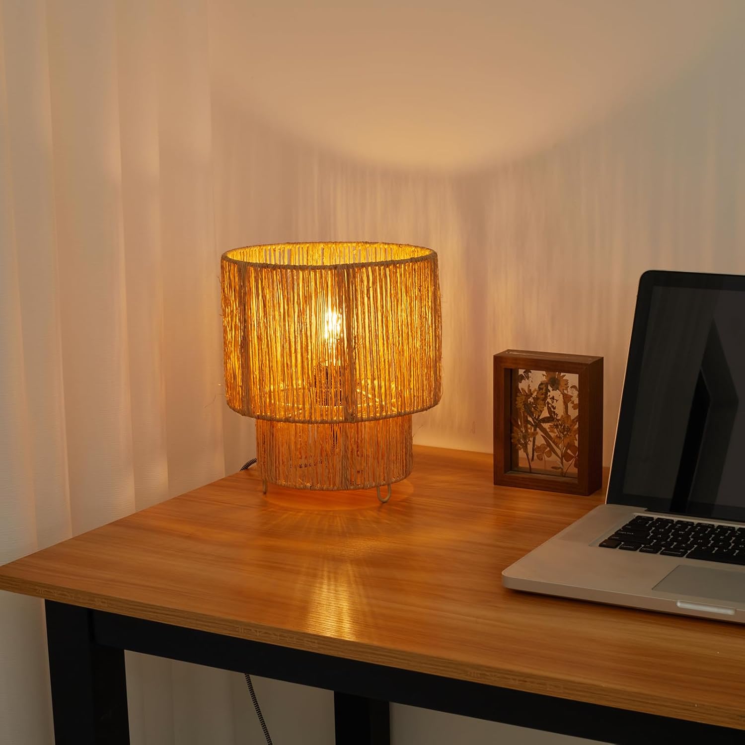 Hemp Rope Knitting Table Lamp, Desk Lamp, Reading Lamp, Lamp, Rattan Shade, Wicker Lamp,Rattan Lampshade, Rope Lamp, Knitting Lamp, Home Lighting, Portable Lamp, Hemp Rope Decoration