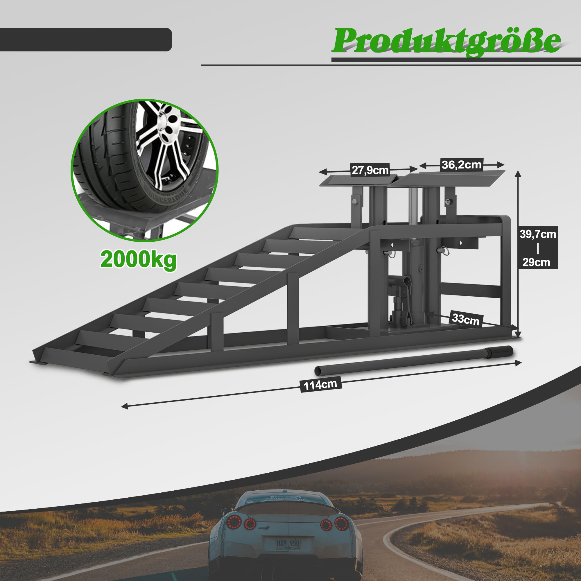 Juego de 2 rampas de carga para automóviles, con gato hidráulico, plataforma elevadora con válvula de seguridad/sobrepresión, para caravanas, remolques, garajes, talleres, HD26041503