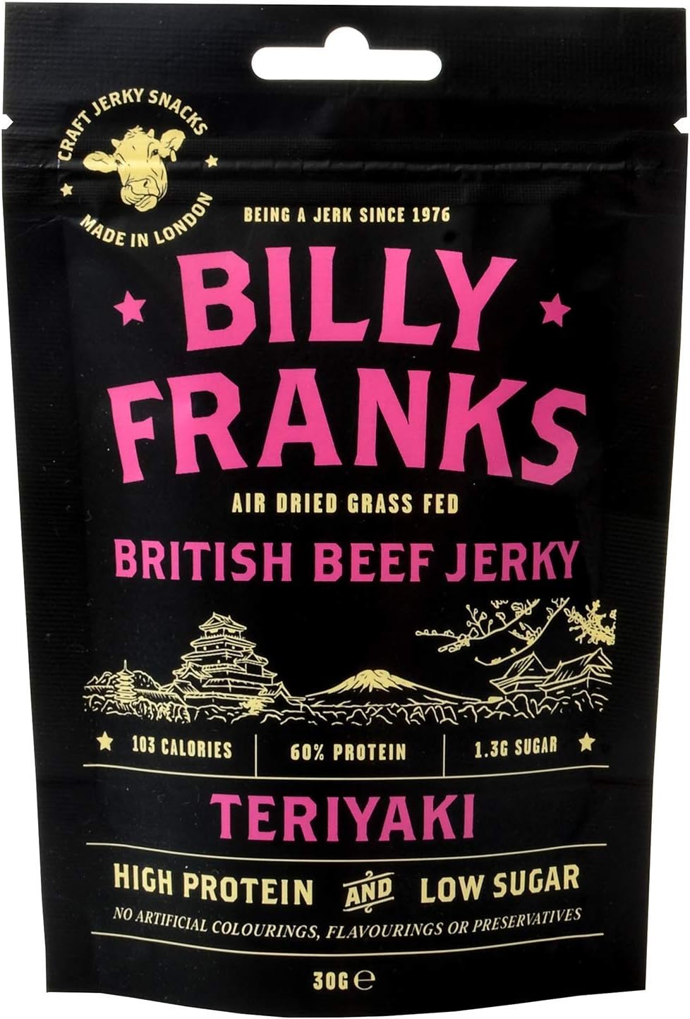 Gluten Free Beef Jerky - High Protein - Healthy Paleo Snack - Biltong - Teriyaki - 10 Packs x 30g