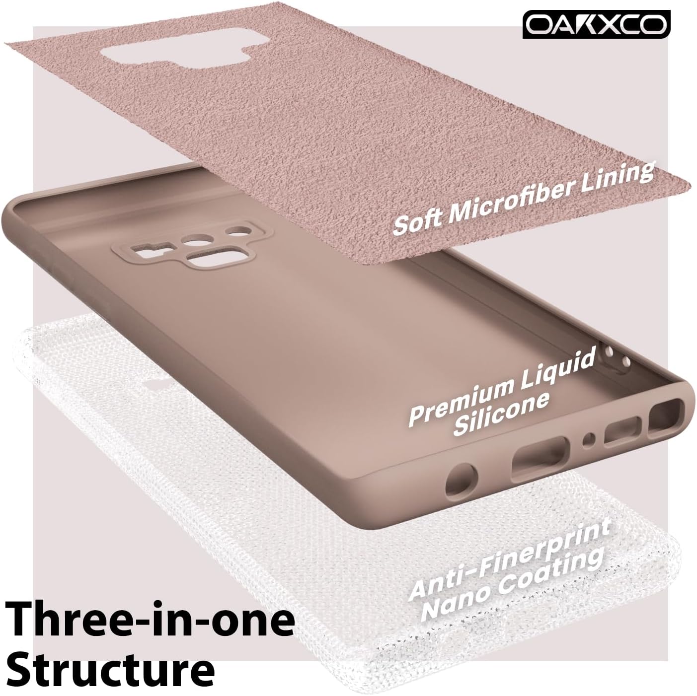 oakxco for Samsung Galaxy Note 9 Phone Case Liquid Silicone, Cute Thin Slim Soft Rubber TPU Plain Smooth Gel Cover for Women Girl, Matte Solid Protective & Shockproof,Nude Light Brown