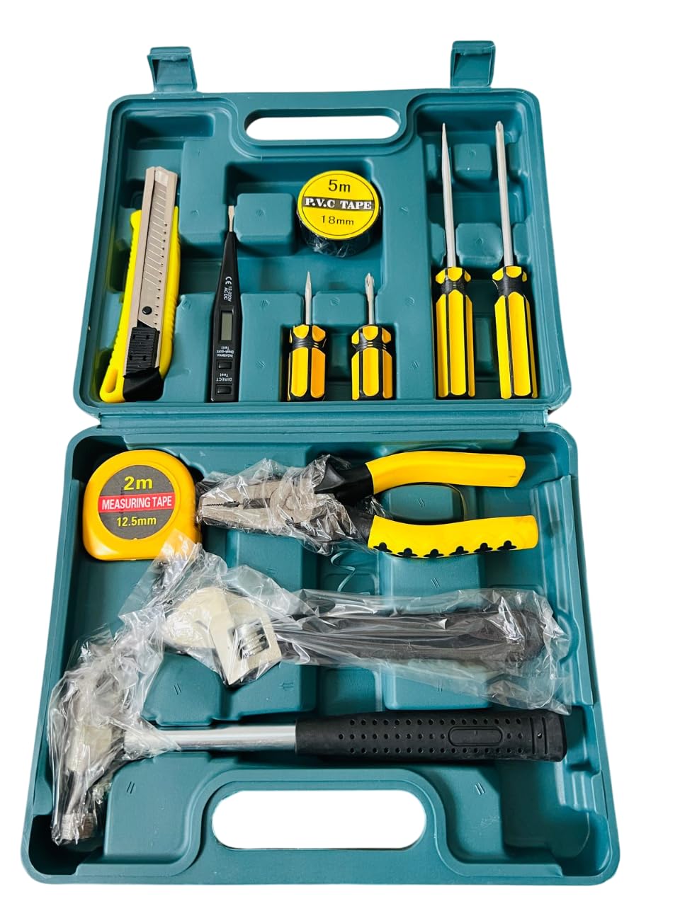 12 In 1 Electrical Repair Home Hand Tool Kit Set With Screwdriver, Hammer, Measuring Tape, Wrenches, Cutter & Pliers All Accessories Hardware Tool Box Mechanical, Multicolor