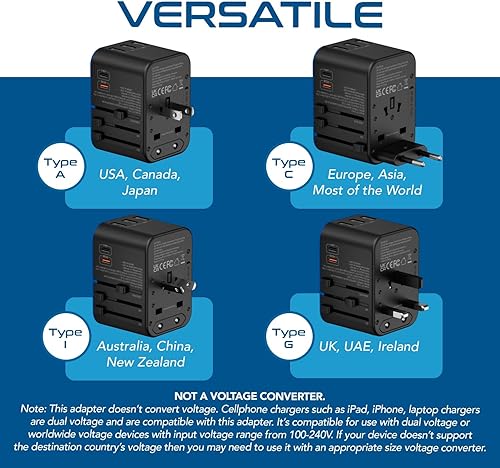 Miniatura 8 de Ceptics World International - Adaptador de enchufe de viaje  Potente 33.5 W con alimentación USB-C dual Pd y QC 3.0  3 puertos USB cargador de pared