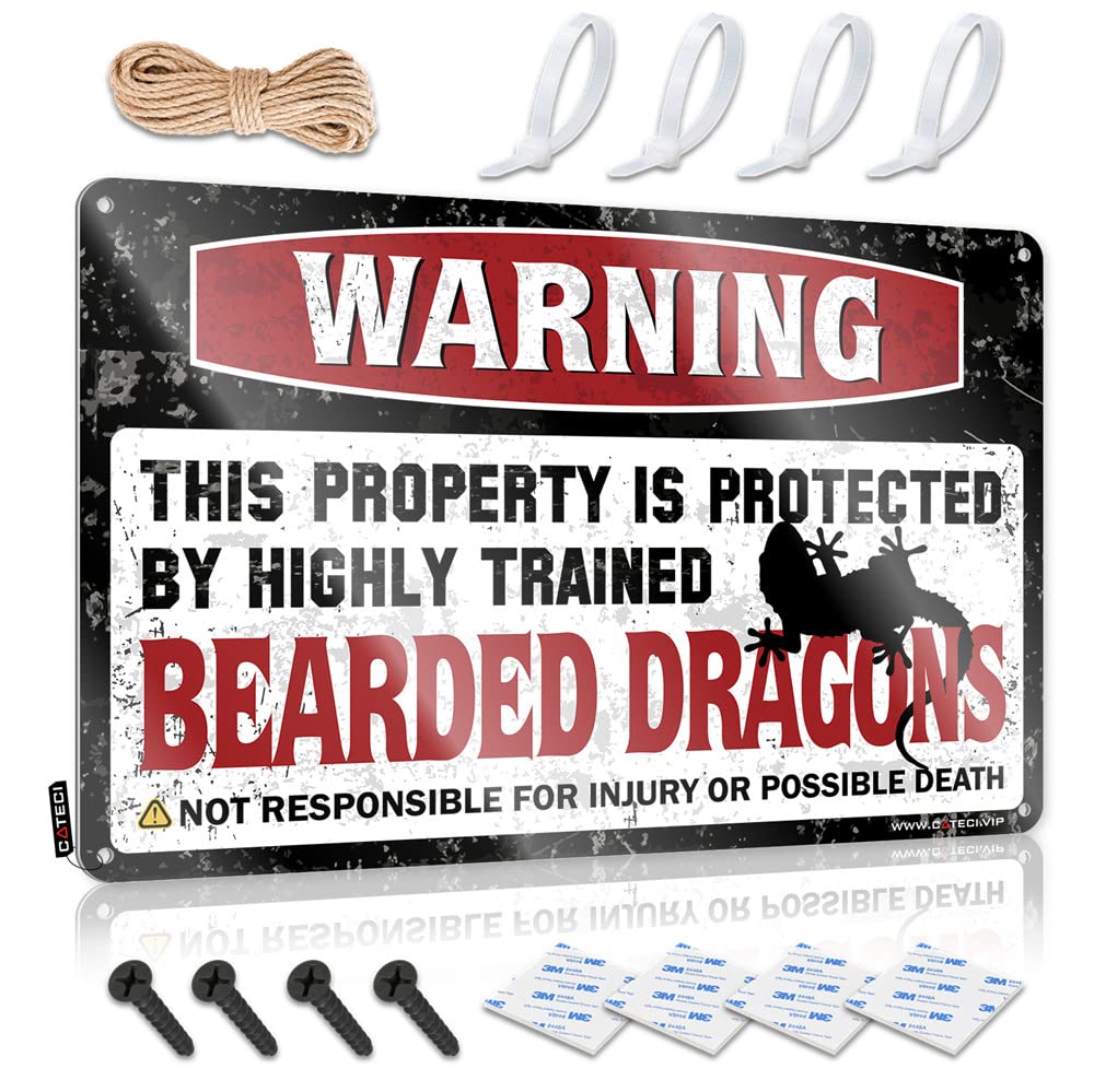 STWNVOITV Funny Signs For Bedroom Warning This Property Is Protected By A Highly Trained Bearded Dragon1 Sign Decor Signs Bar Sign For Outdoor Bar(30X40CM)