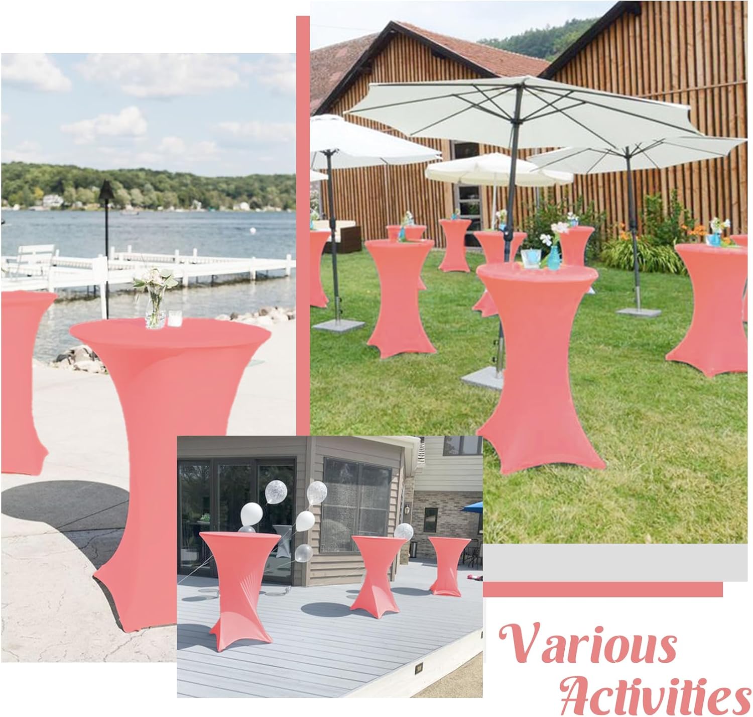 HAISIWLKJ 8 Pack Cocktail Table Covers 32x43 Inch Fitted Stretch Spandex Square Corners Table Cover High Top Cocktail Tablecloth for Round Tablecloth for Party, Wedding, Birthday, Banquet(Dusty Rose)