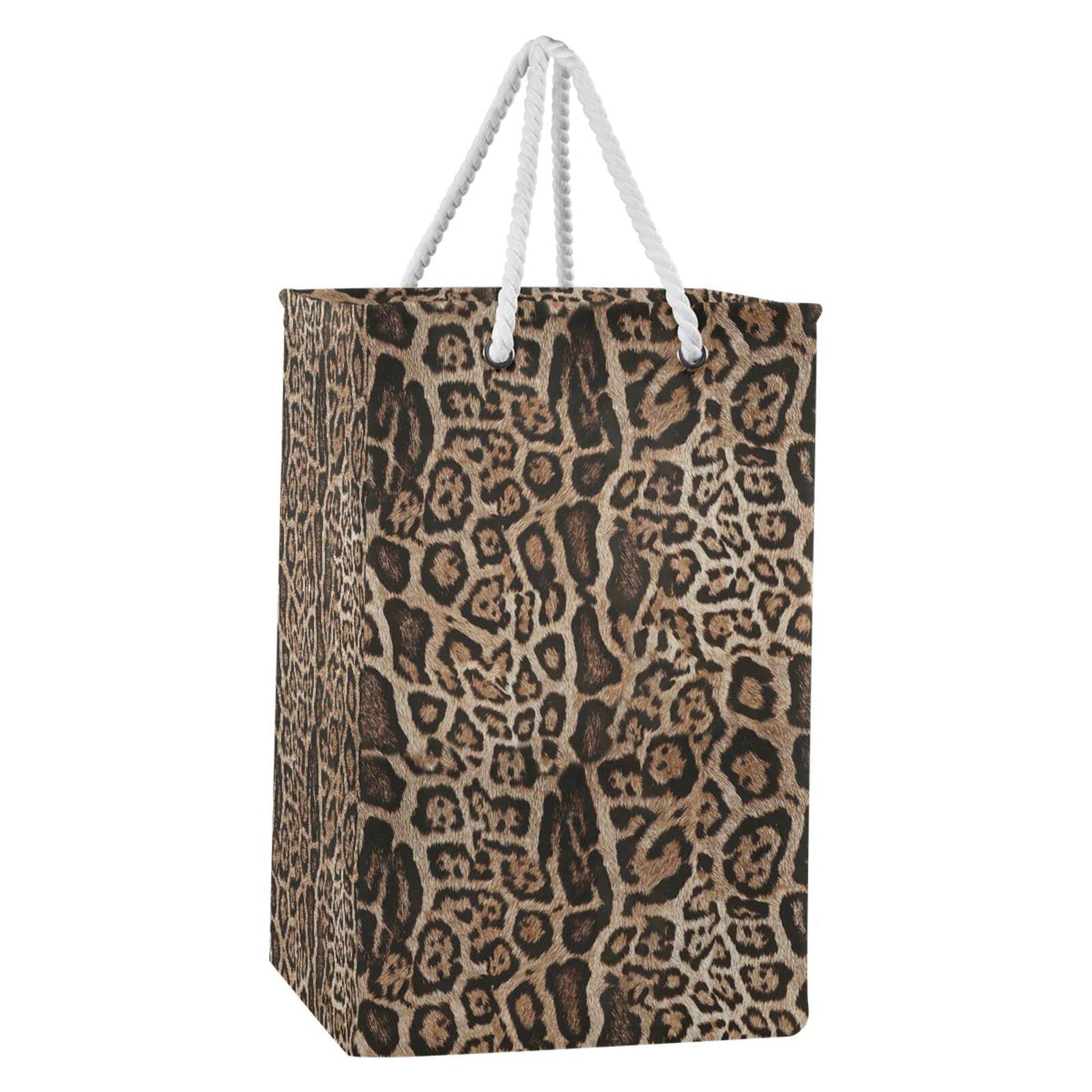 Poeticcity Seamless Brown Leopard Skin Giraffe Skin Animal Texture Collapsible Waterproof Laundry Hamper, Lightweight Washing Basket Bin Storage Organizer Bucket with Handles for Toys Clothes