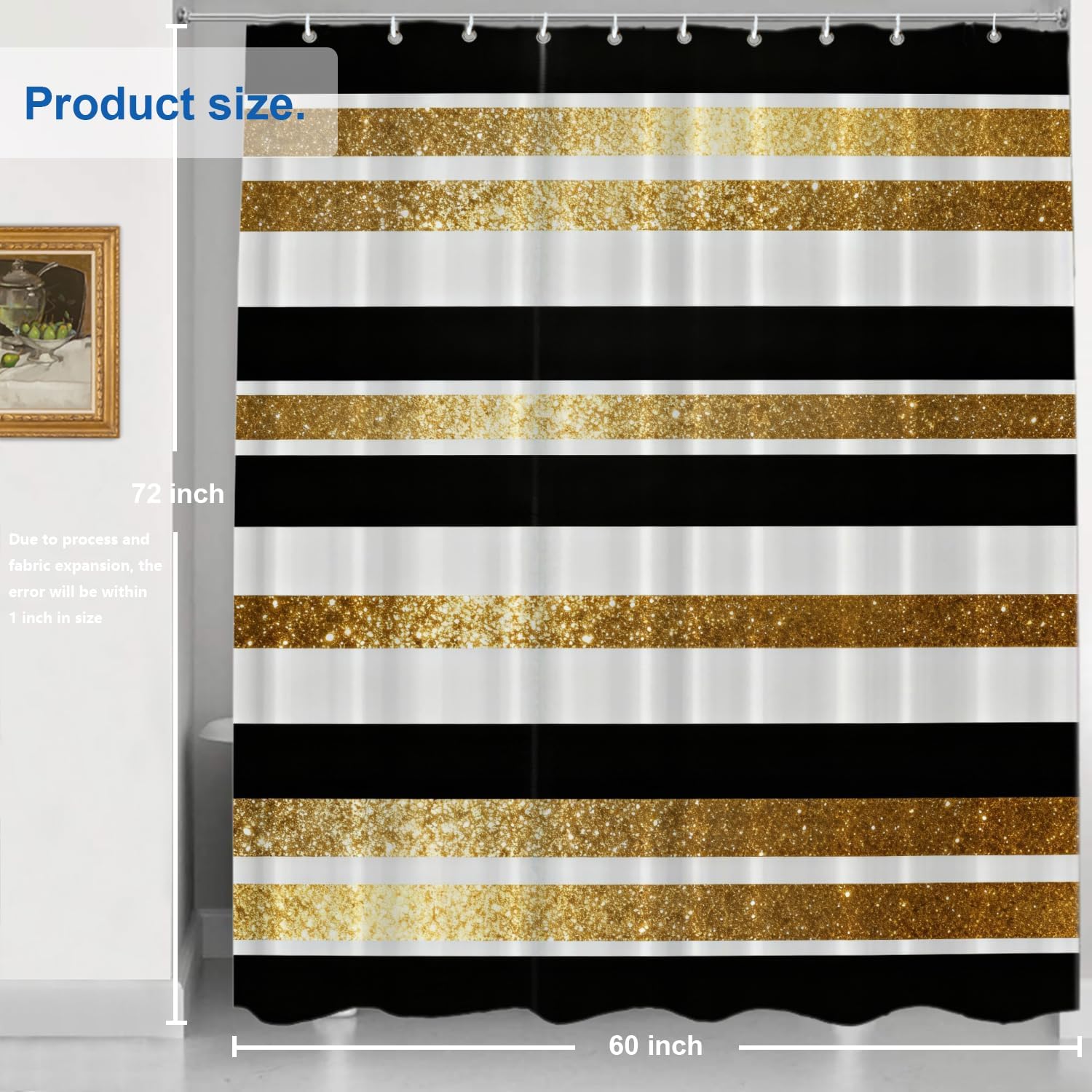Shrahala Black Geometric Geometric Decorative Shower Curtain, White Abstract Ink Bathroom Décor Polyester Fiber Waterproof with Plastic Rings for Shower Stall Bathtubs 72 X 60 in