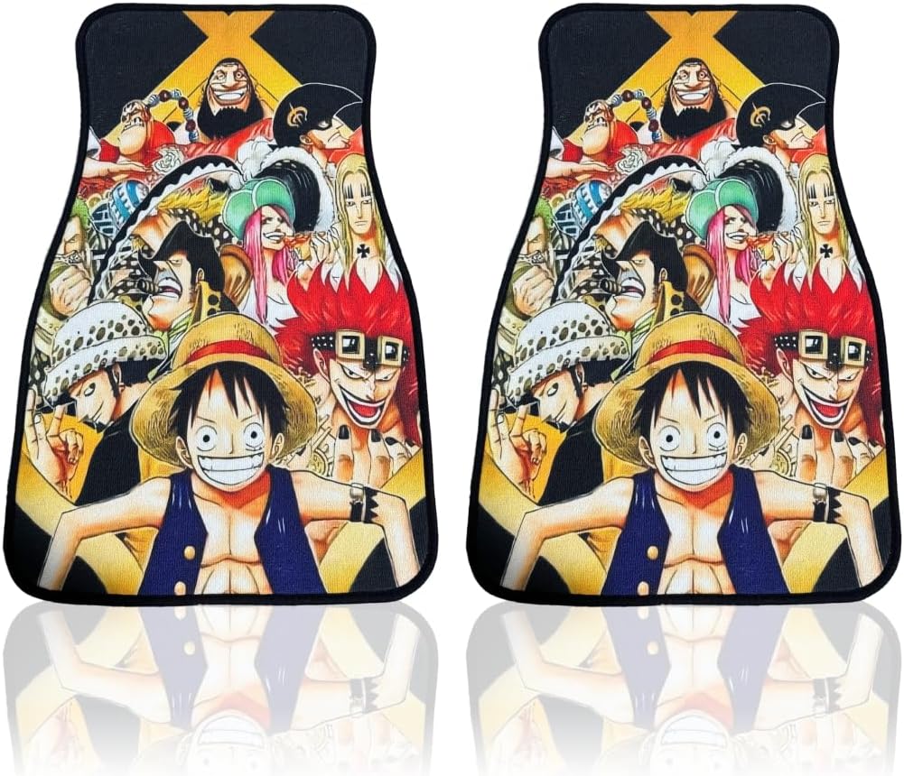 Anime Car Carpet Mat Set of 2 Front, Black OPGroup Design Automotive Accessories Interior All Weather Floor Mats Decor with Non Slip Black Anti Skid Backing