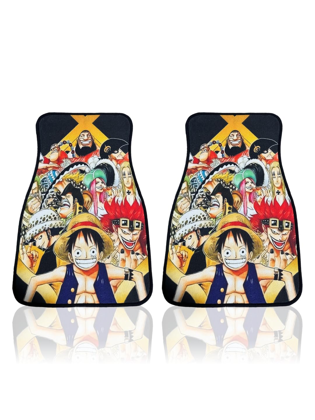 Anime Car Carpet Mat Set of 2 Front, Black OPGroup Design Automotive Accessories Interior All Weather Floor Mats Decor with Non Slip Black Anti Skid Backing