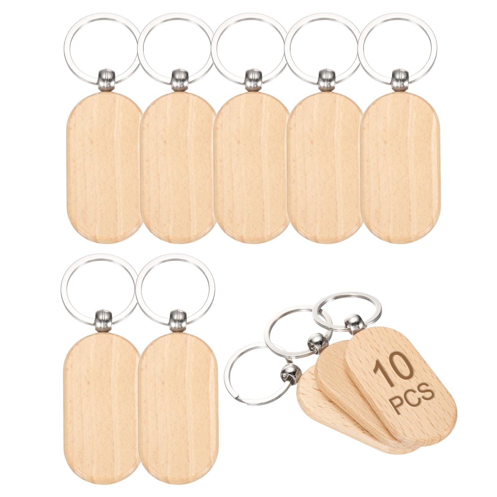 Porte-clés en bois lot de 10 brut pour gravure laser et loisirs créatifs personnalisés