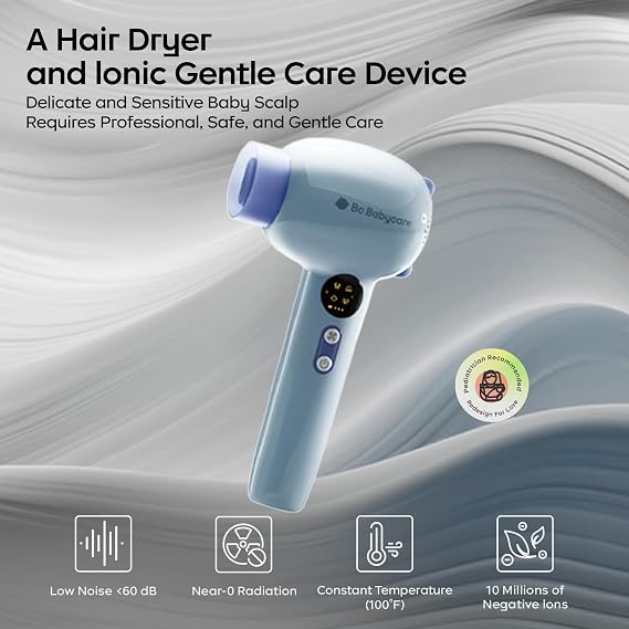 Bc Babycare Gentle Cordless Hair Dryer for Baby and Kids, Quiet Portable Mini Blow Dryer for Infant,Portable Travel Hair Dryer,Low Heat/Speed with 4 Model for Hair Diaper  Body (Purple)
