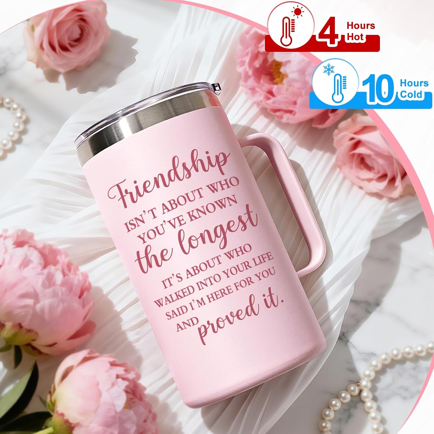 Lifecapido Friendship Gifts for Women, Bestie Gifts for Women, 20oz Insulated Coffee Mug, Best Friend Birthday Christmas Valentine Gift for Sister Best Friend Woman, Rose Quartz